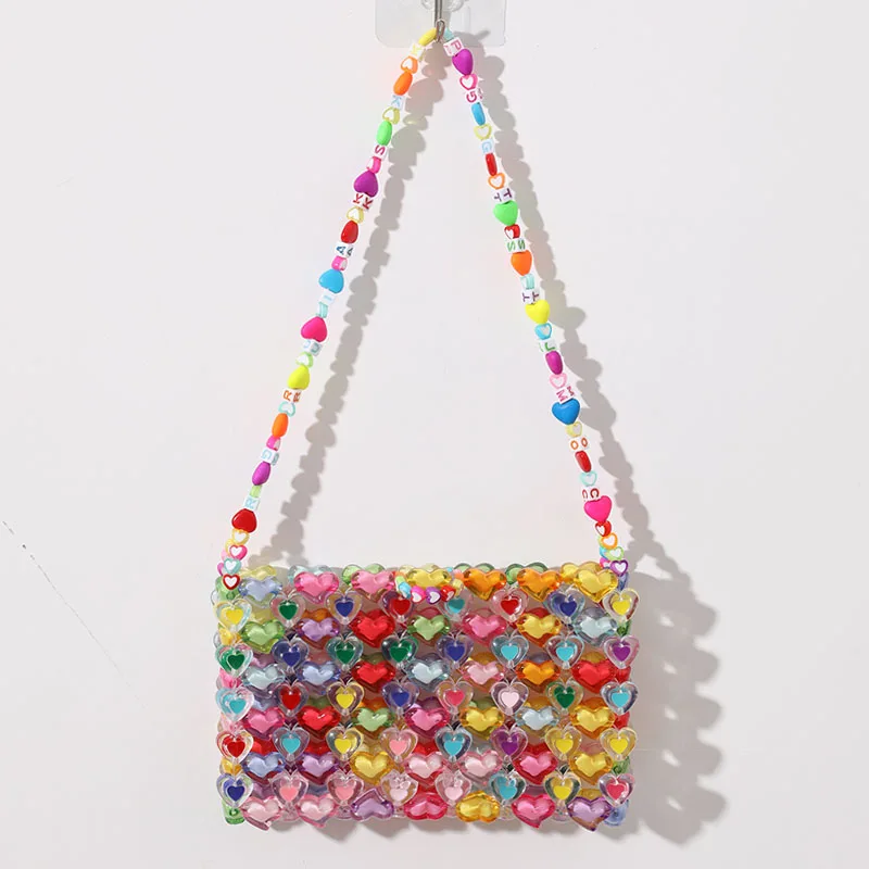 Summer Jelly Colorfull Purses and Handbags Luxury Designer Gift Beaded Mini Shoulder Bag Love Beaded Bag DIY Hand Woven Bag Gir