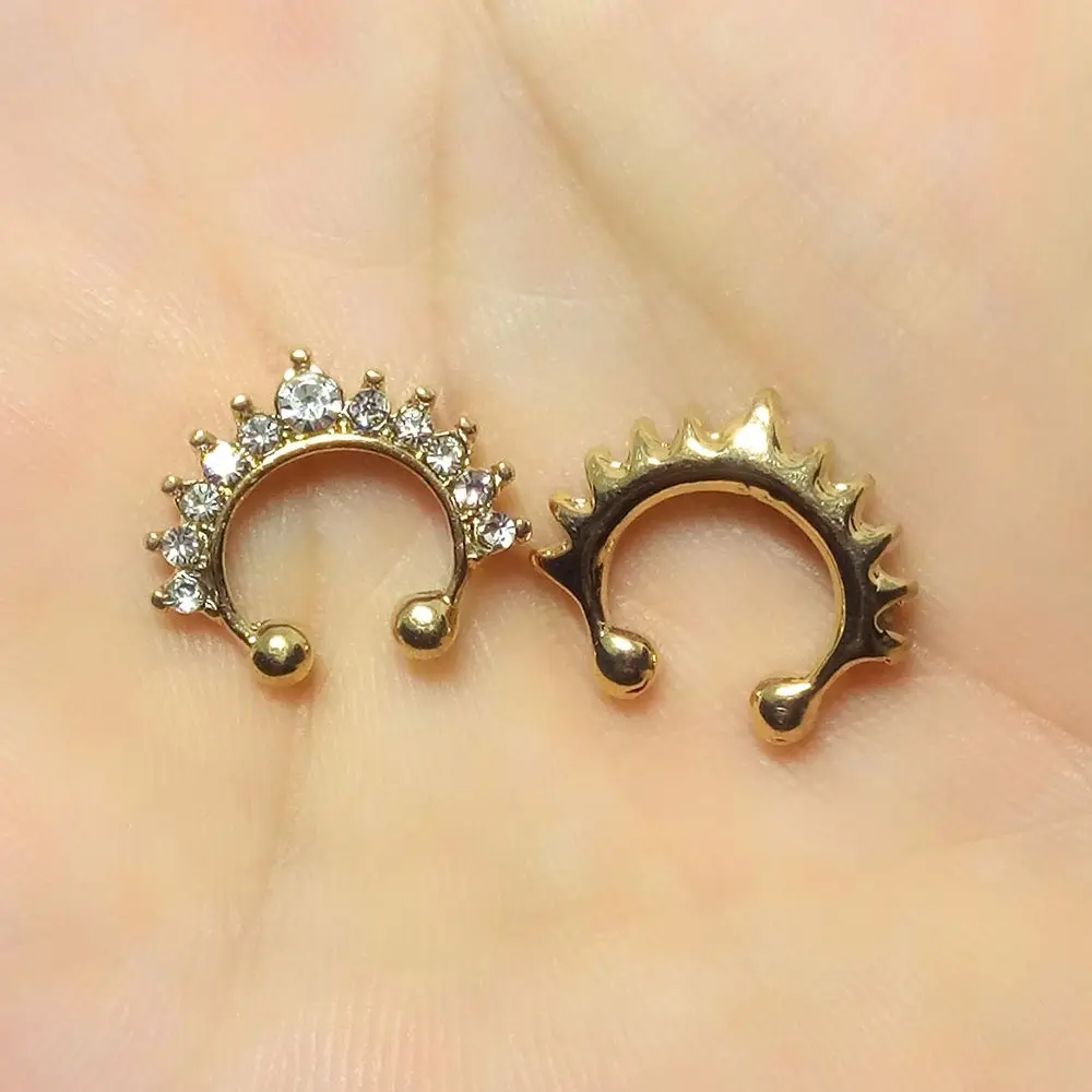 1PC Retro Cool Rhinestone Nose Stud Simple Metal Geometric U Shape Fake Nose Ring for Women Body Jewelry