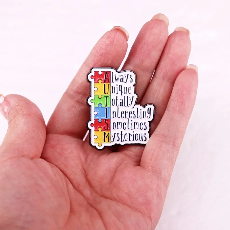 Psychology Jigsaw Enamel Pin Creative Polychromatic Puzzle Lapel Badge “always Unique Totally Interesting Sometimes Mysterious”