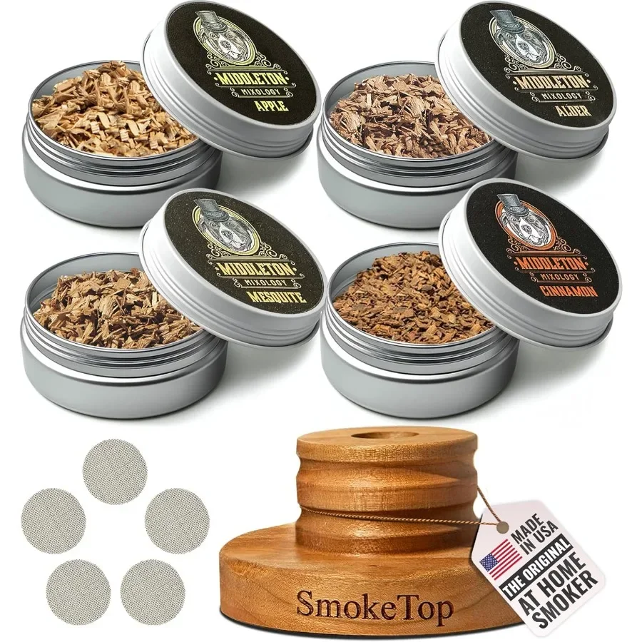 

SmokeTop Cocktail Smoker Kit with 4 Flavors Wood Chips Cocktail Smoker Kit and Chips for Old Fashioned Cocktails Whiskey and Bo