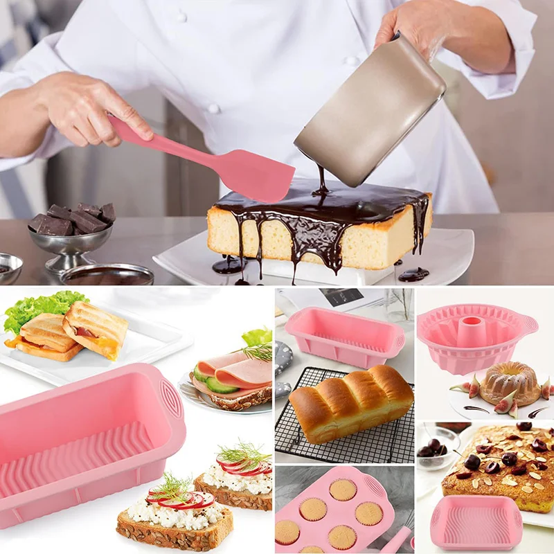 Nonstick Silicone Baking Cake Pan Cookie Sheet Molds Tray, Heat Resistant Bakeware Tools for Muffin Loaf Bread Pizza Cupcake