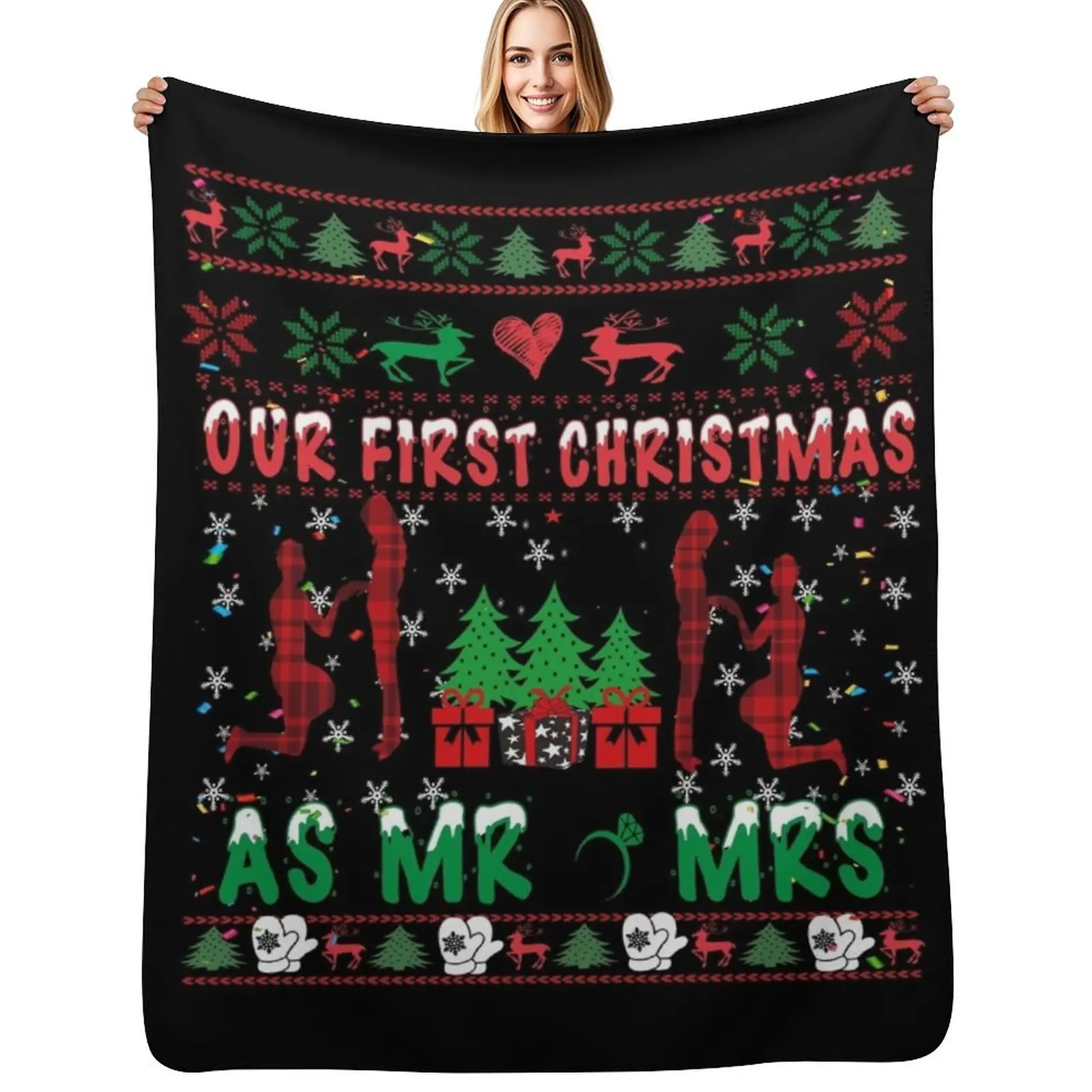 

Our First Christmas As Mr & Mrs 2021 Couple Wife Husband Throw Blanket Soft Plaid Hairy Decorative Throw Flannels Blankets
