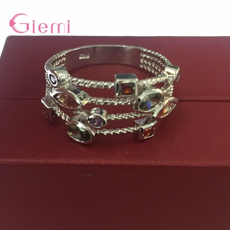 Trendy Fashion 925 Sterling Silver Women Rings Multi Layer Full Micro Paved Cubic Zirconia Jewelry Gift Rhineston Ornament