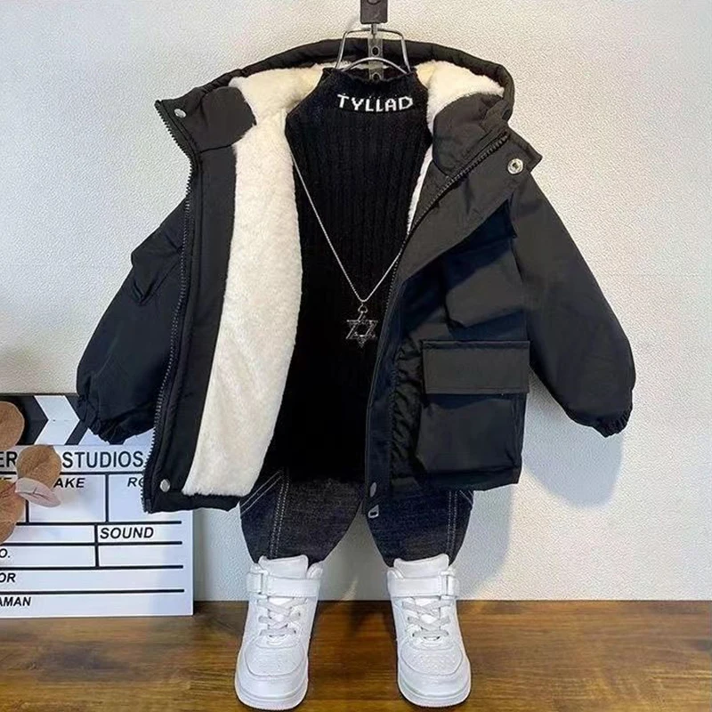 

2-12 Years Kids Coat Baby Boy Winter Warm Hooded Zipper Jacket Toddler Thickened Windbreak Jacket Costume Children Parka Outwear