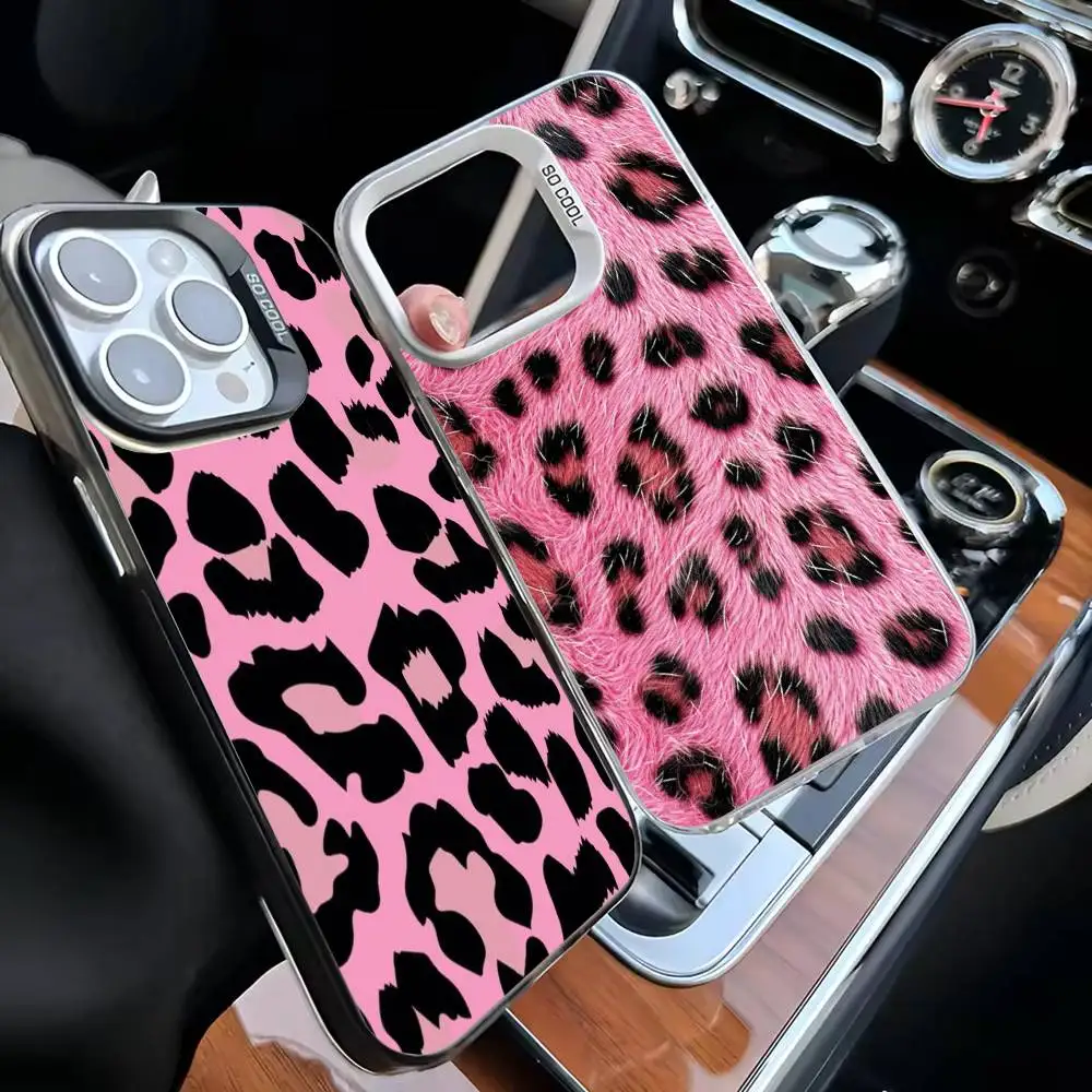 

Pink leopard print Phone Case For iPhone 16,15,14,13,12,11,Mini,Pro,MAX Black Matte Shockproof Cover