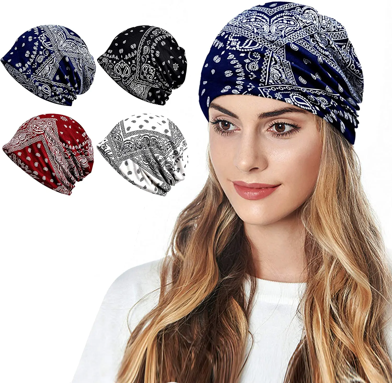 

Winter Paisley Pattern Baggy Beanie Hat For Men Women Slouchy Hat Skiing Warm Cap Hip Hop Baggy Cap Chemo Cap Thin Turban