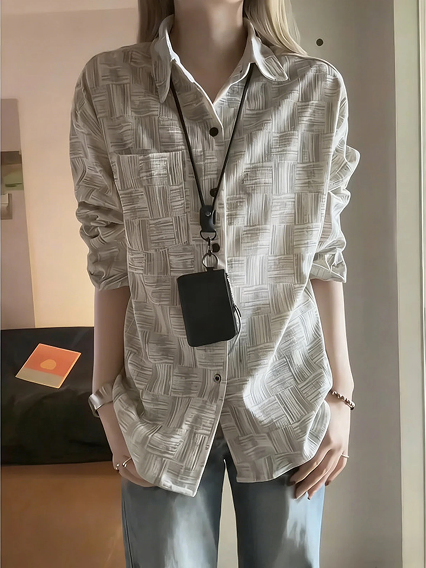 

Khaki Tie Dye Plaid Men's Summer Thin High End Sun Protection Shirt American Retro Collar Open Cardigan Outerwear