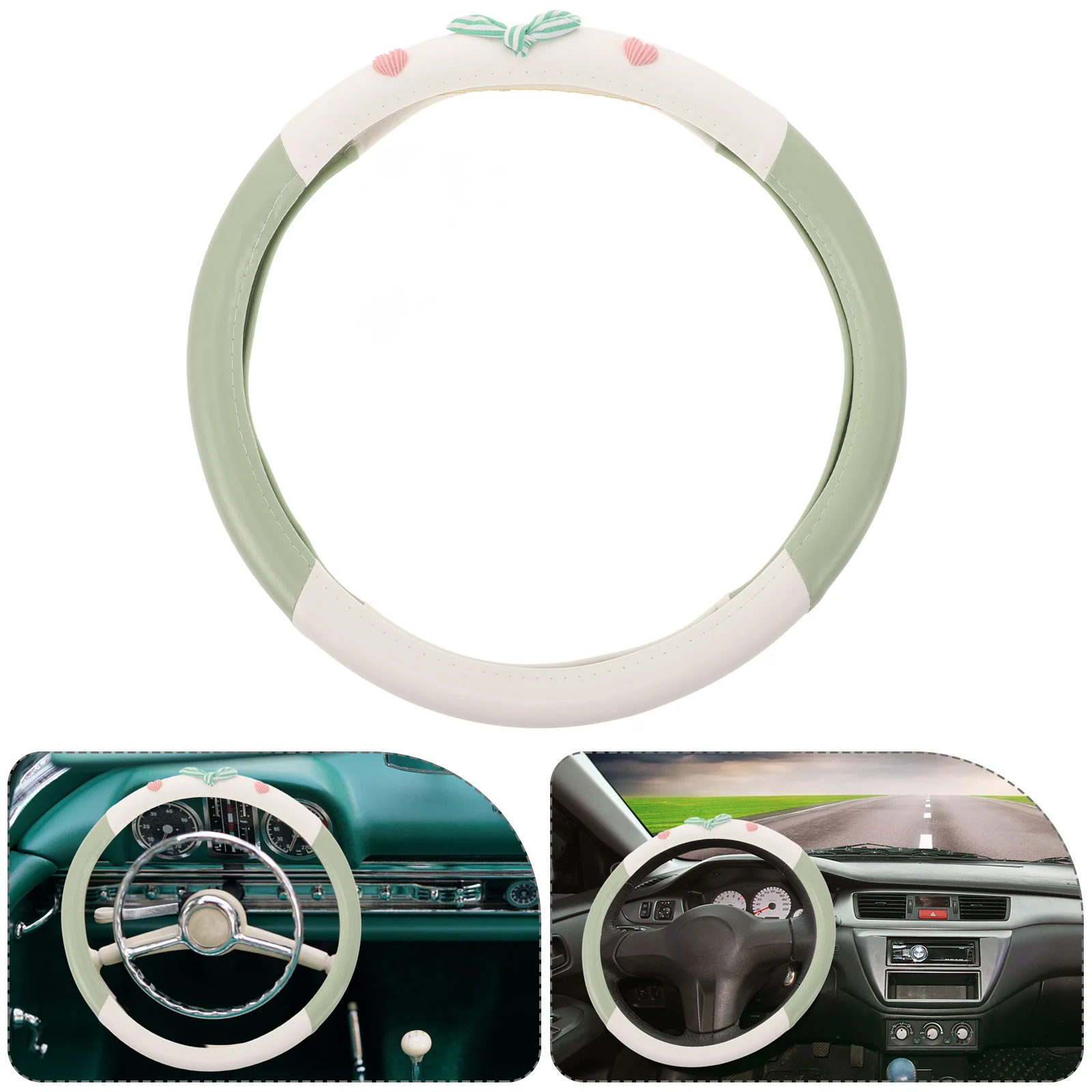 

Steering Wheel Cover 15 Inch Kawaii Girly Design Non-Slip Car Accessories For Women Durable All-Season Use Wheel Cover For