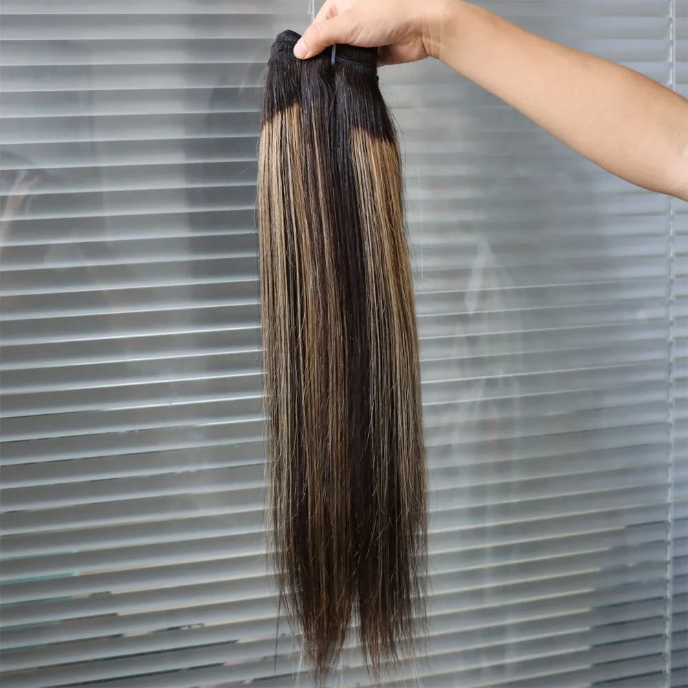 100% Human Hair Virgin Brazilian Extensions Bundle Piano Highlight 1B #27 Grey Straight Hair Weft Weaving Double Weft Wholesale