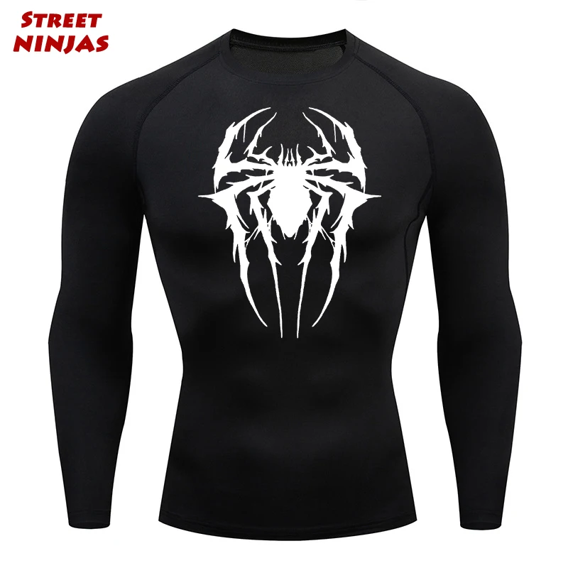 

Spider Print Compression Shirts for Men Gym Workout Rash Guard Sports Athletic Training Long Sleeve Undershirt Baselayers Tops