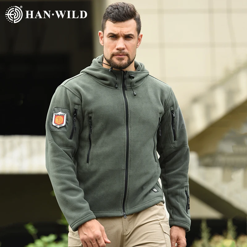 HAN WILD Winter Tactical Jacket for Men Combat Fleece Jackets Softair Climb Coat Thermal Work Coats Airsoft Hiking Hunt Clothes