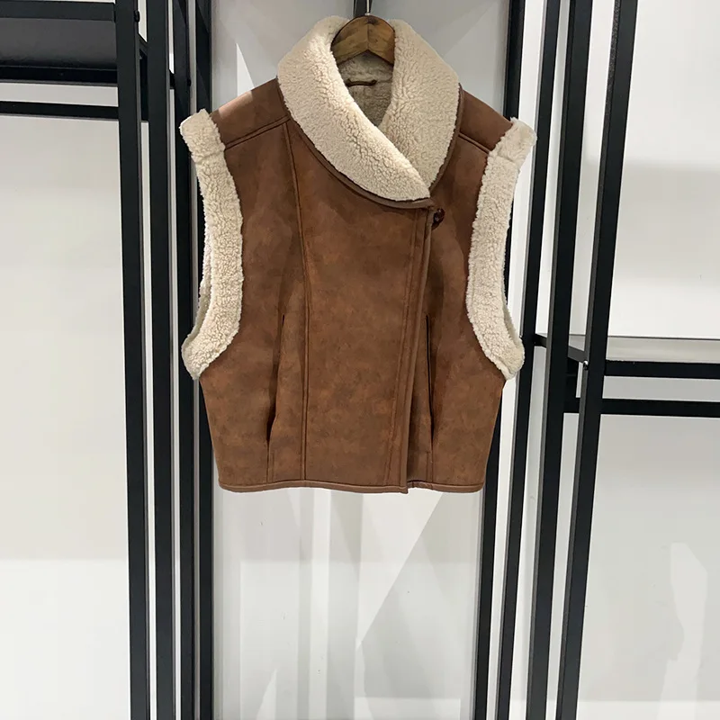 

Women's warm vest with velvet, lapel, sleeveless slim fit, women's winter warm clothes