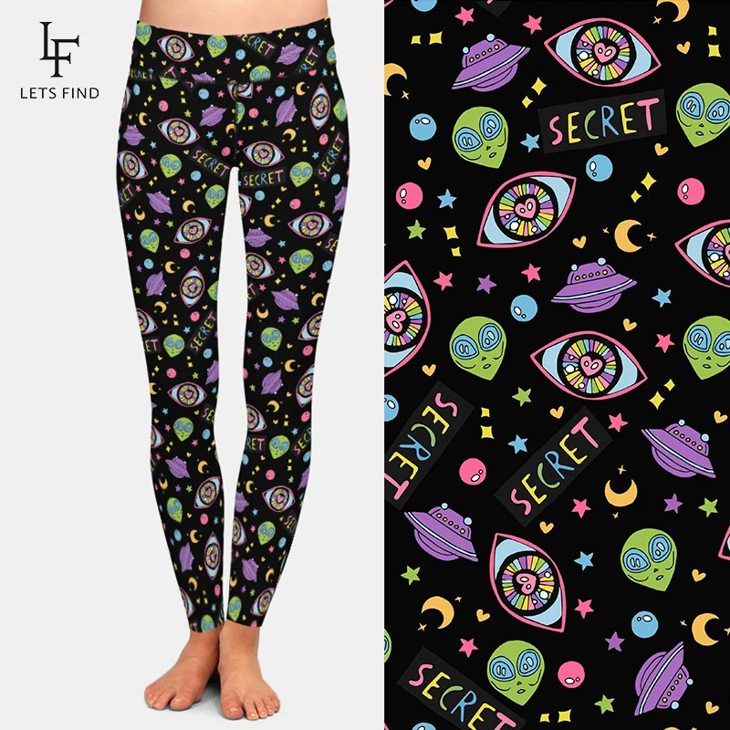 LETSFIND Fashion Printed Leggings 3D Aliens Print Women High Waist Fitness Pants Women Comfortable Leggings