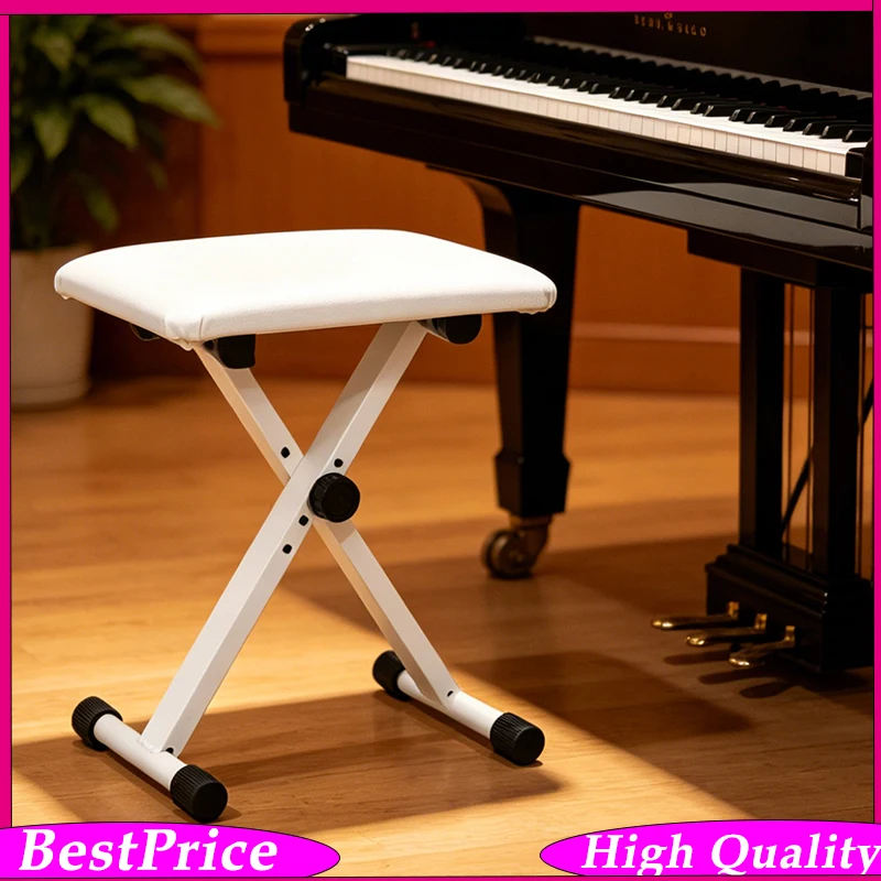 LD313 White Foldable X-Type Electronic Keyboard Bench – Adjustable Height  Anti-Slip Feet Waterproof Piano Stool for Adult & Kid