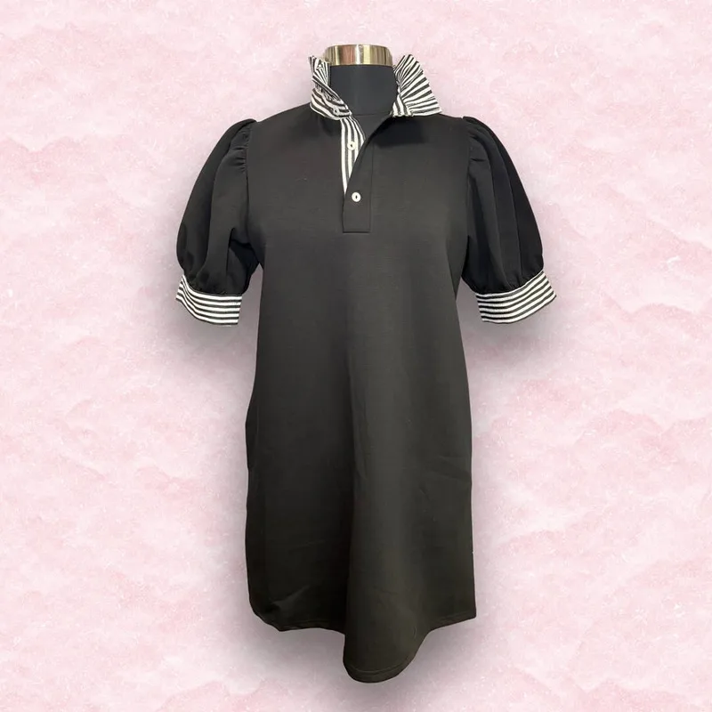 

Summer New Striped Polo Collar Sleeve 2025 Petite Short French Style Women's Elegant Dress