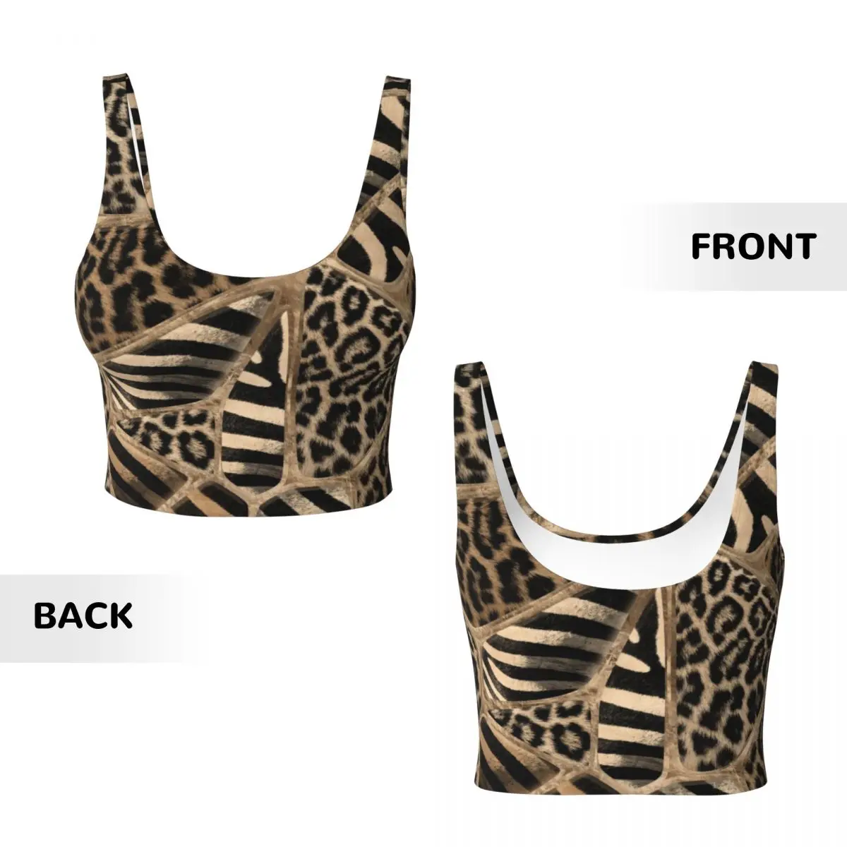 Custom Leopard And Zebra Ethnic Tribal Ornaments High Impact Sports Bras Leather Texture Seamless Workout Running Crop Tank Tops