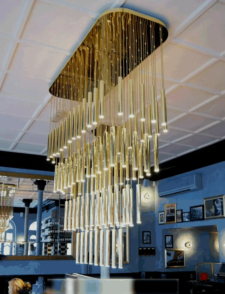 Pendant Light Luxury Chandelier Villa Long Cylindrical Long Gold 30CM Height Tubes 192lights Modern Villa Living Room Deco