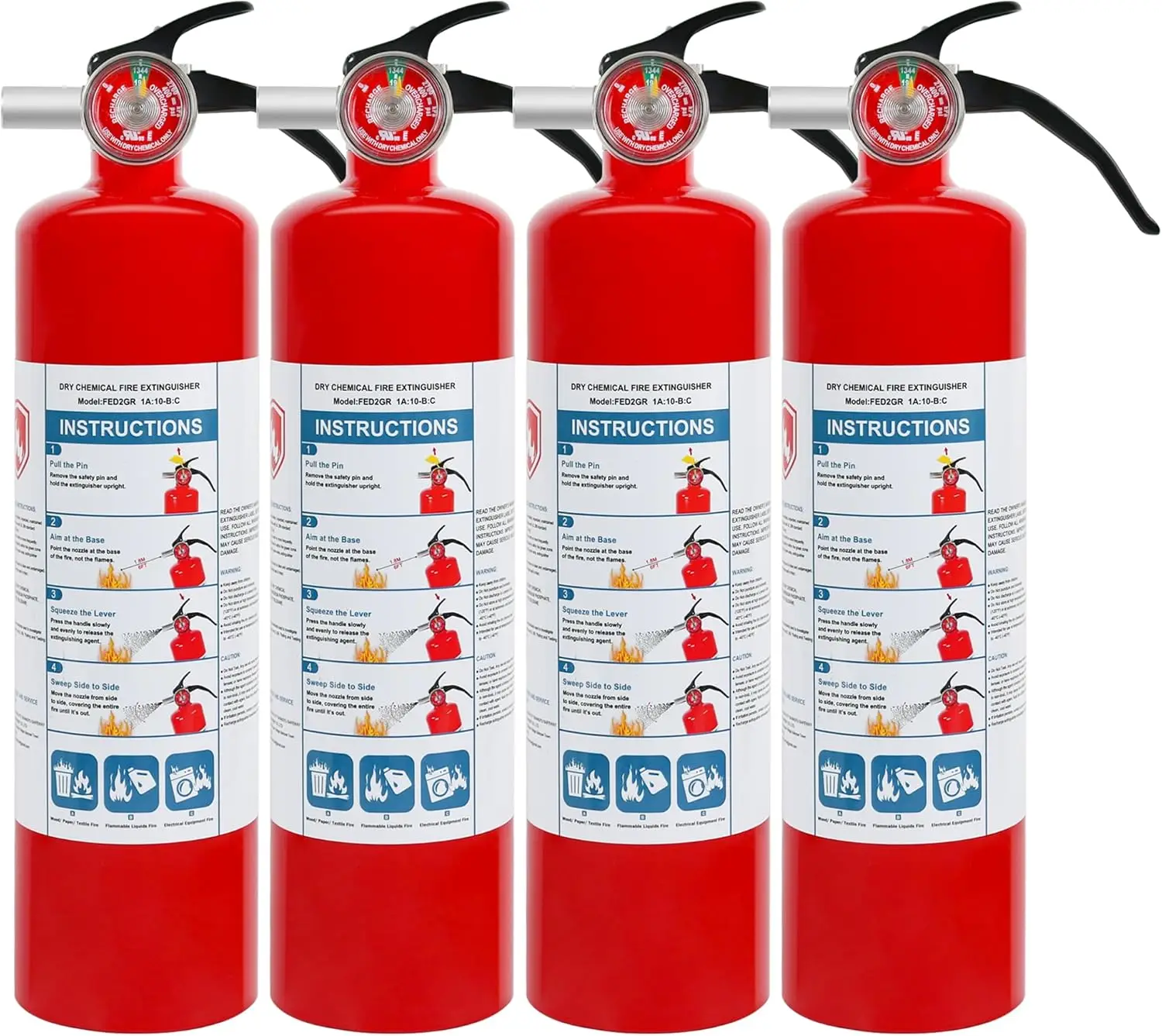 4-Pack Compact Dry Powder Fire Extinguishers, 2.5 lb for Home Car Boat, Quick Release Handle