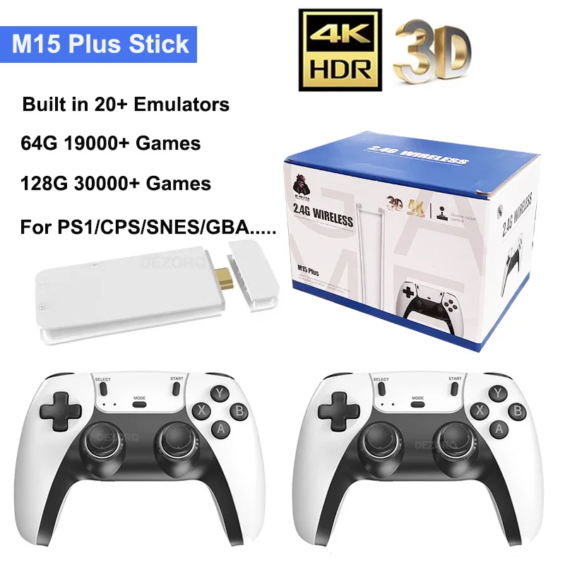 M15 Game Stick Mini TV Handheld Game Console Wireless Gamepads Video Game 64G 20000+ Retro Game HD Output Two-player for PS1