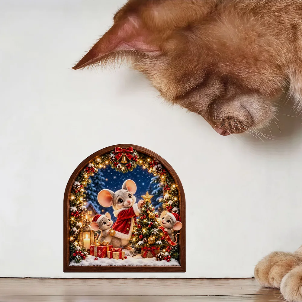 PICKNOW 1PC Christmas Mouse Arch Window Static Sticker, No Glue Removable PVC Wall Decal, Xmas Holiday Home Glass Decor