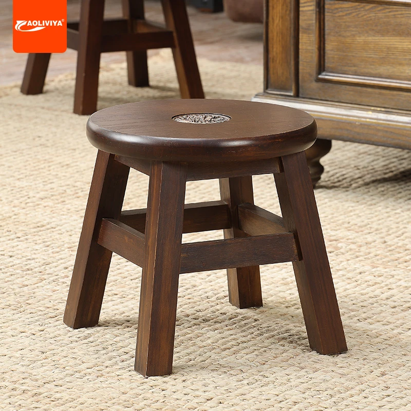 

Aoliviya American Retro Domestic Solid Wood Small Bench round Stool Coffee Table Stool Low Shoe Changing Stool