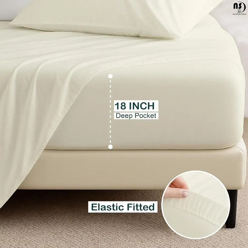 Egyptian Cotton Split King Sheet Set for Sleep Number Beds, 34 Flex Head, 18 Deep, 78x80, Ivory