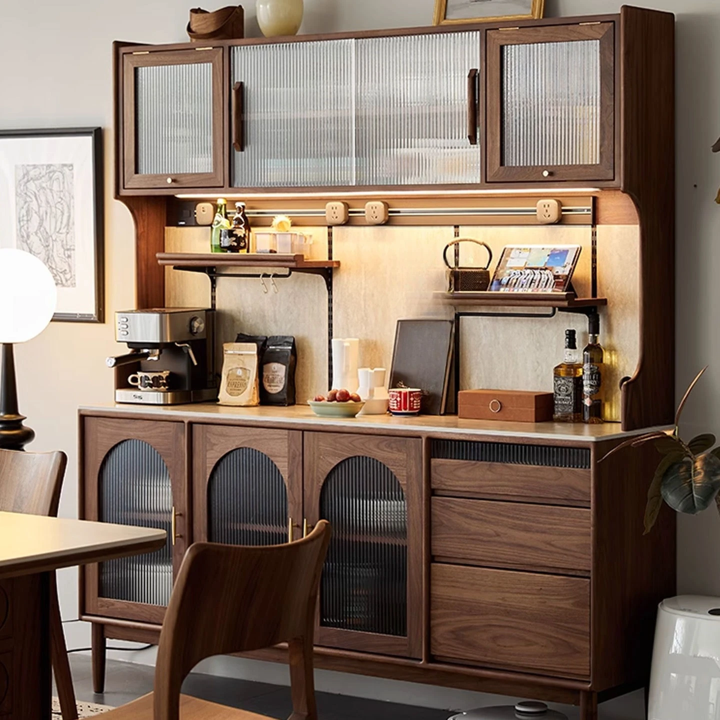 North American black walnut sideboard vintage style storage cabinet Nordic solid wood cherry wood wall storage pantry cabinet