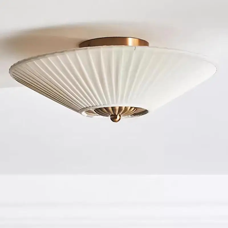 

American Vintage Luxury Bedroom Ceiling Lamp LED E27 Pleated Fabric Art Decorative Ceiling Lamp Living Room Balcony Cafe Stairs