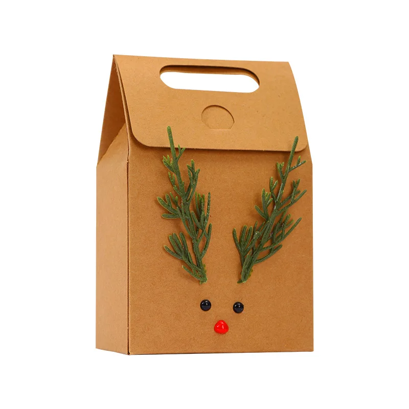 크리스마스 선물 크라프트 종이 가방, 갈색, 20.00x14.00x8.00 cm, 투명 창, 크라프트 종이, 1개, 만화 핸드백, 간식