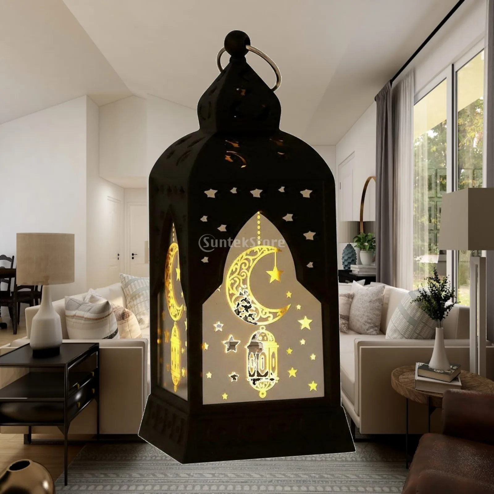 Plastic Electronic Lantern with Hanging Loop and Flat Base for Tabletop or Porch Decorative Lighting for Festive Occasions