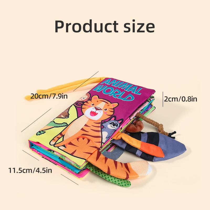 Childrens Cloth Book Six Pages Soft Washable Tearable Toys Cute Animal Tail Cloth Book Educational Toys Birthday Gift