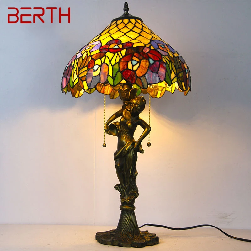 BERTH Tiffany Table Lamp LED Creative Exquisite Color Glass Desk Light Decor For Home Study Bedroom Hotel Bedside