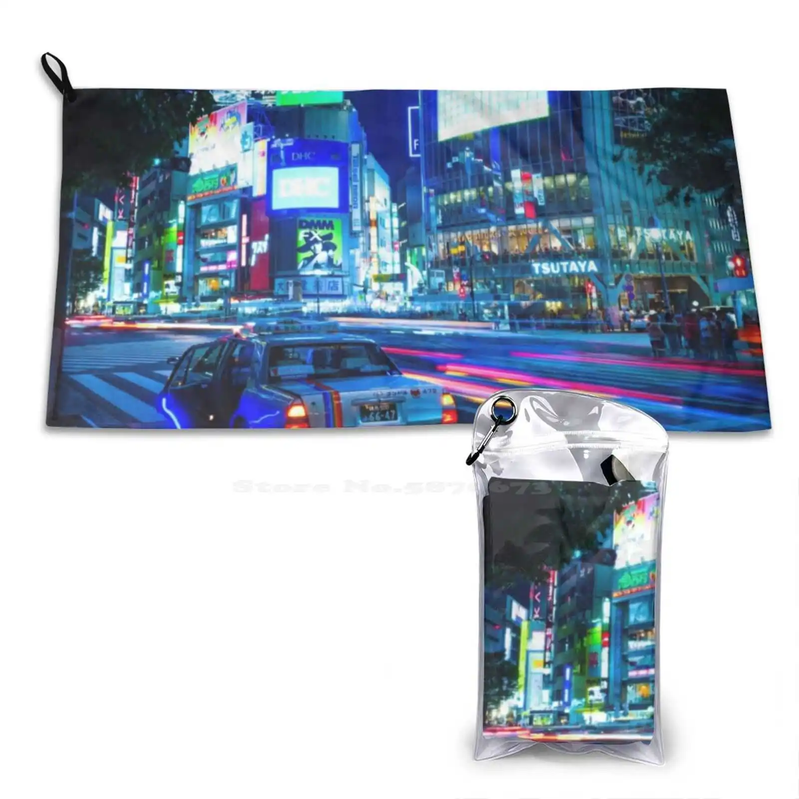 Shibuya Long Exposure Personalized Soft Towel Home Outdoor Shinjuku Japanese Anime Manga Street Harajuku Gaijin Cool Aesthetic