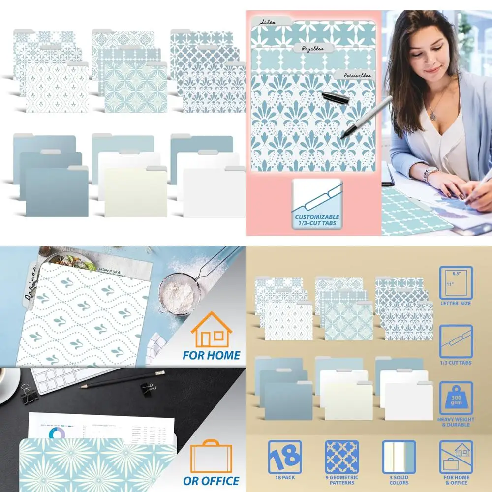 

decorative file folders, 18 pack, 9 soft floral designs + 9 matching solid colors, heavyweight, letter size (9.5" x 11.5") with