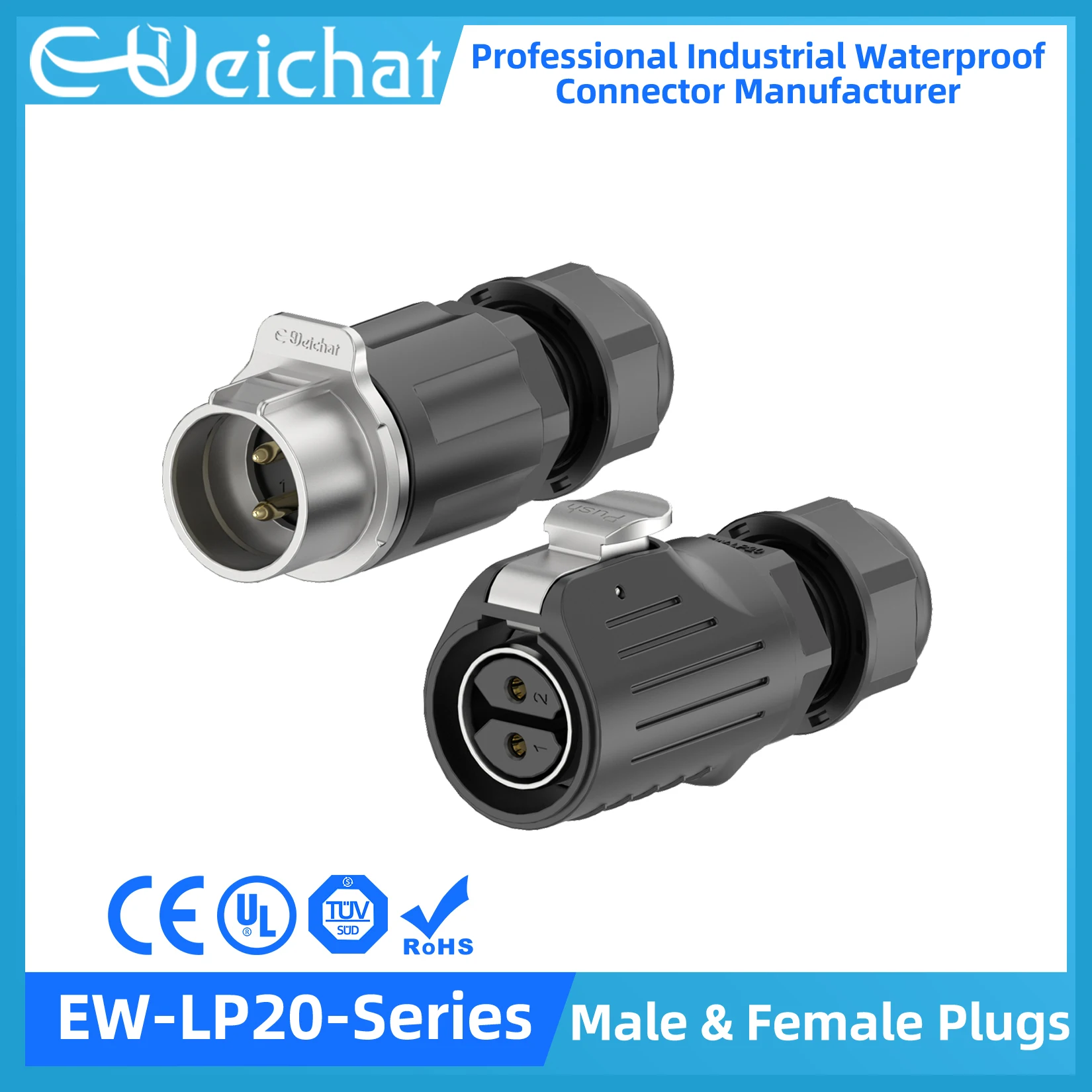 

EW-LP20 Waterproof Connector IP68 Industrial Circular Aviation Electrical Metal Shell Connector M20 2-14 Pin Female & Male Plug