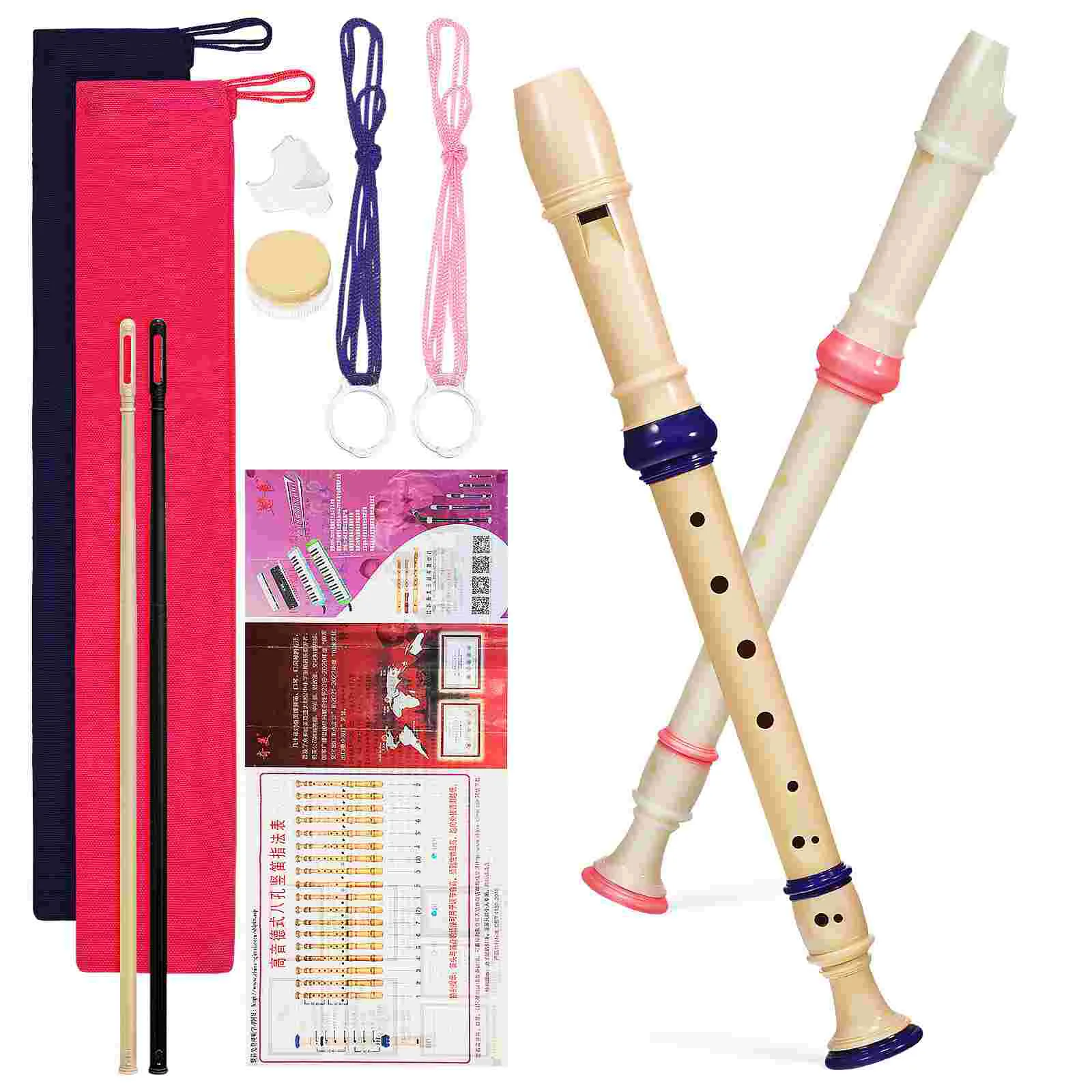 2 Pcs German Style 8-hole Clarinet Pink and Blue Set of Kids Musical Instruments Adults Recorder Flute Soprano Plastic Student