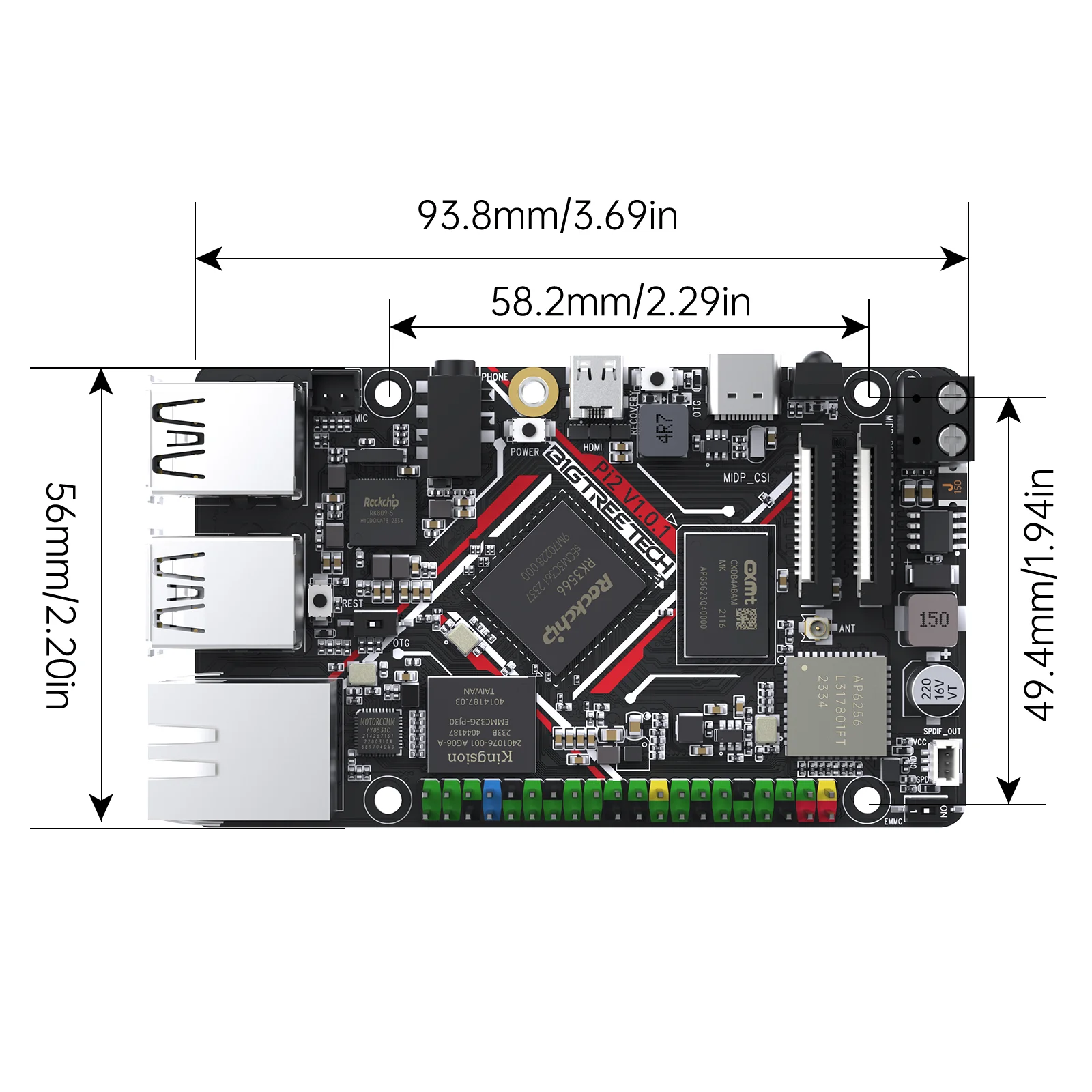 BIGTREETECH Pi 2 3D Control Board 2GB LPDDR4 Rockchip RK3566@1.8GHz CSI DSI Interfaces Advanced Klipper Printer Control for M8P