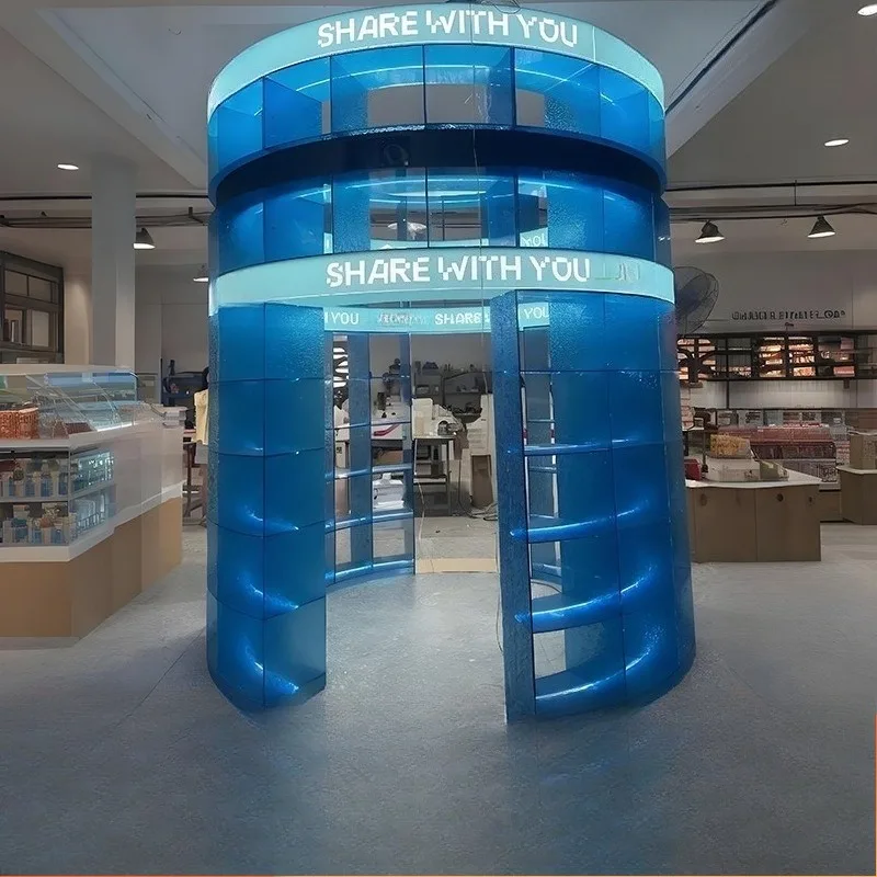 Transparent gradual change acrylic display cabinet special-shaped arc display stand company exhibition hall wall cabinet