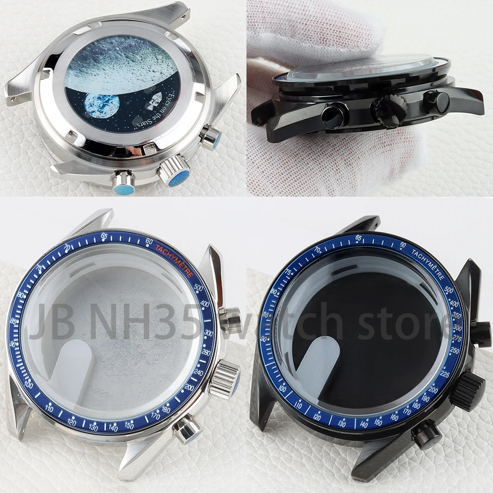 

40mm VK63 Watch Case Blue Bezel Stainless Steel 10ATM Waterproof for Chronograph VK63 VK64 Movement 32.5mm Dial Watch Parts