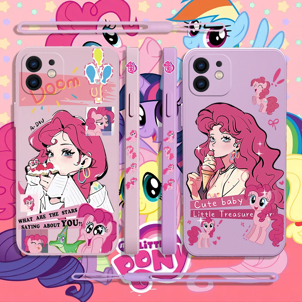 Cartoon My Little P-Ponys Phone Case For iPhone 15 14 13 12 11 Pro Max Mini X XR XSMAX 8 7 6S Plus Soft Cover With Hand Strap