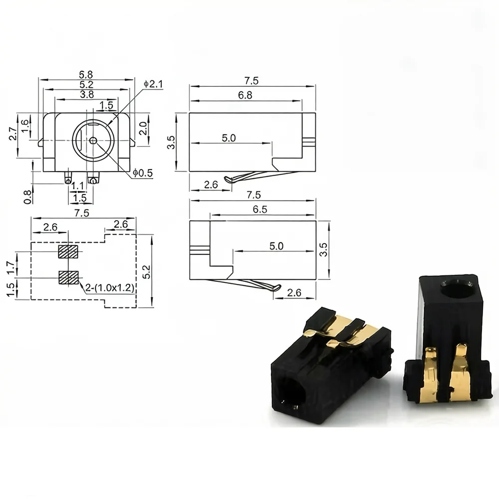 10/20/100 Power jack connector for Nokia N70 N72 N73 6120C N80 N81 N82 5700 6300 5230 5310 5300 6120c 5130 7.5mm charging socket view 3