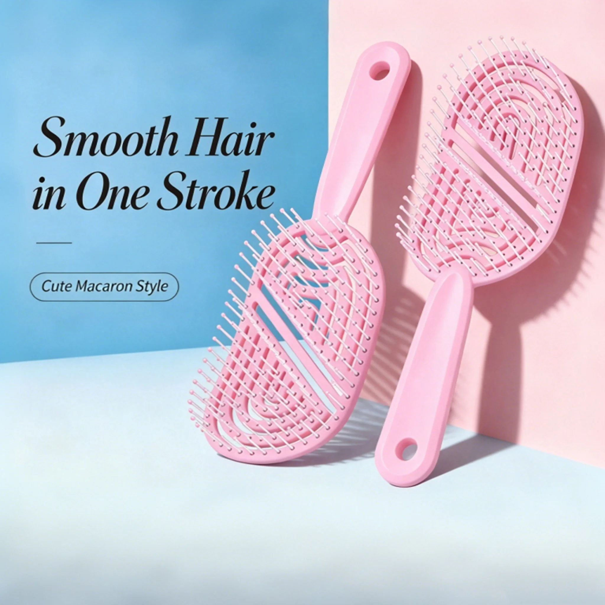 Curved Hollow Vent Detangler Hair Brush ABS Flexible Round Tip Bristles Scalp Massage Comb Wet & Dry Use for Fast Hair Styling
