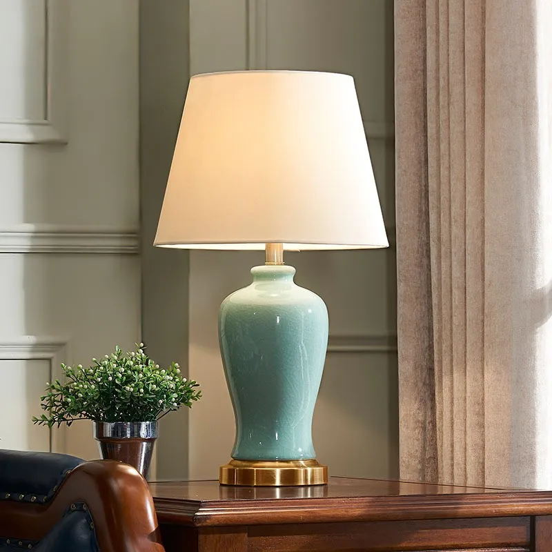 OUTELA Ceramic Table Lamp Contemporary LED Green Decorative Desk Light for Home Bedside Lamp