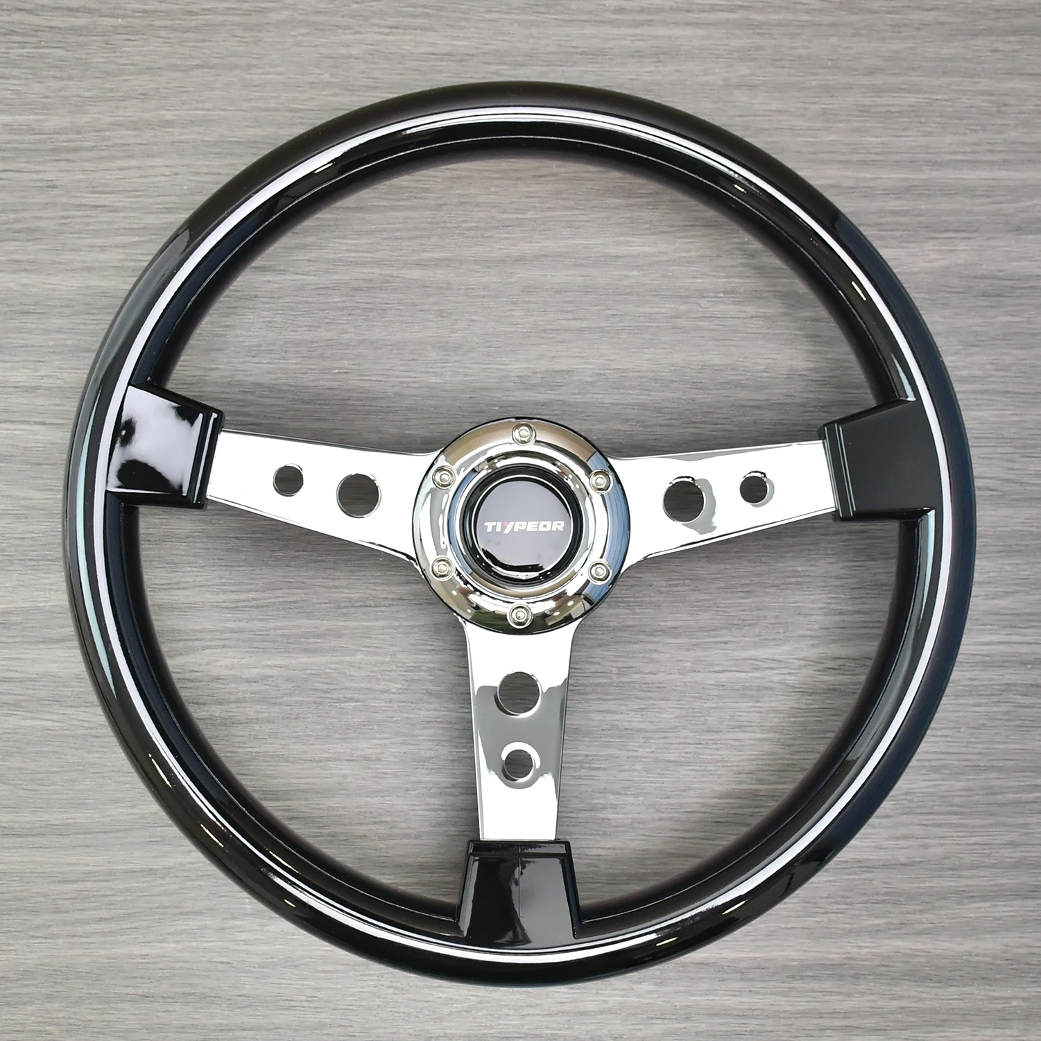 

Classic ABS Black Wooden Steering Wheel Universal Racing Car Chrome Silver Spoke Classic Wood Grain Auto Steering Wheel