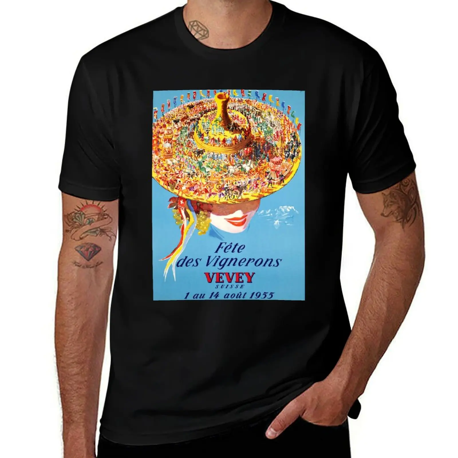 Fête des Vignerons, Vevey Suisse 1955, Poster T-Shirt Retro Graphic Print T-Shirt