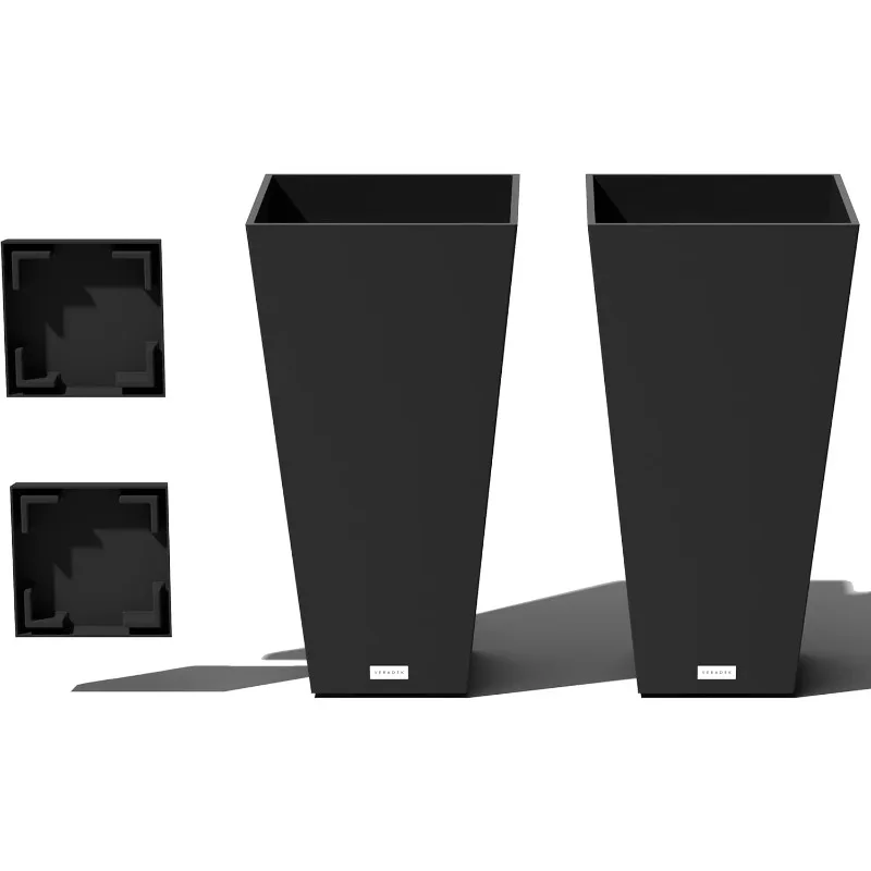 

V-Resin Indoor/Outdoor Taper Planter (Black, 26 inch - 2 Pack with 2 Saucer Trays)