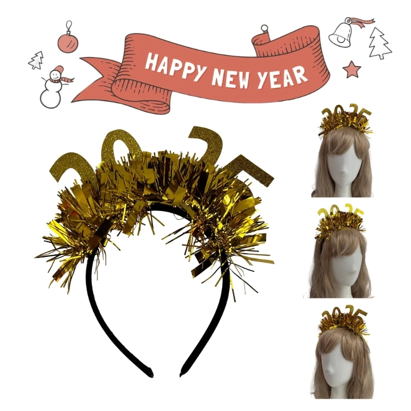 

2025 повязка на голову с Новым годом, блестящая повязка для волос, музыкальный фестиваль, декоративный головной убор, головной