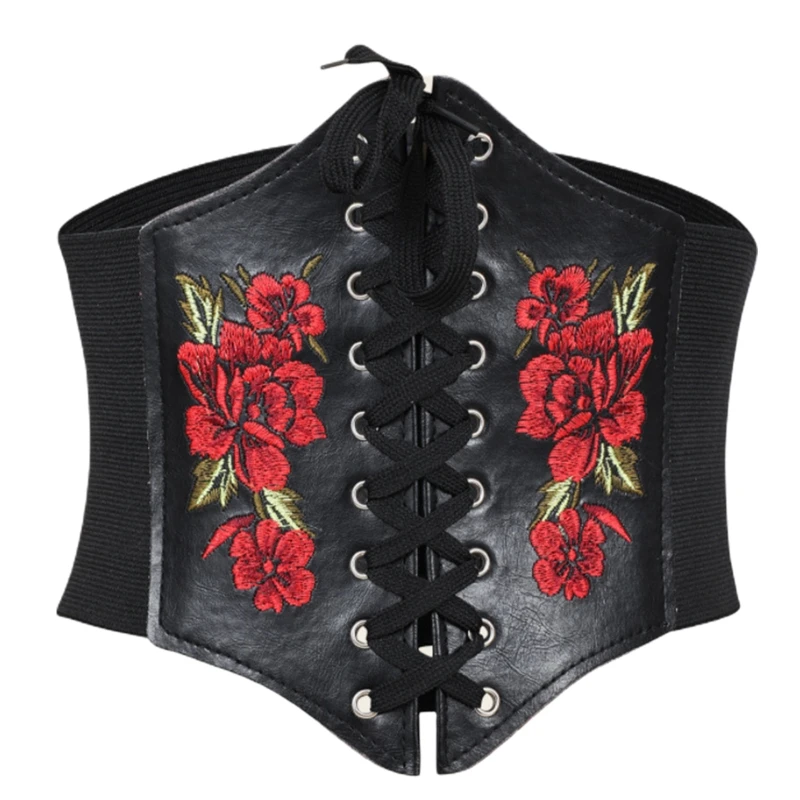 

Waist Cincher Belt Black Corset Tops Embroidery Women To Wear Out Tummy Control