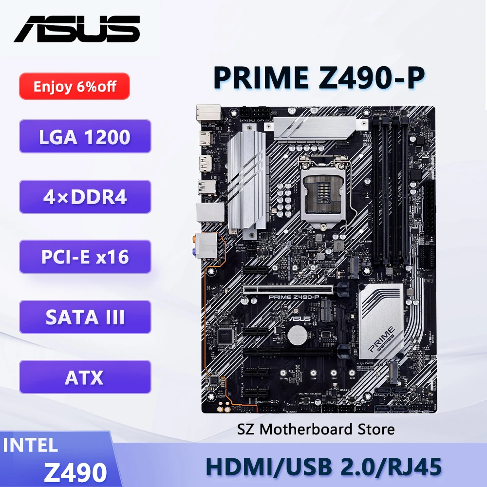 

ASUS PRIME Z490-P Z490 Motherboard LGA 1200 For i9-10900K i7-10700K i5-10600K i3-10100/F CPU DDR4 M.2 SATA III ATX Mainboard