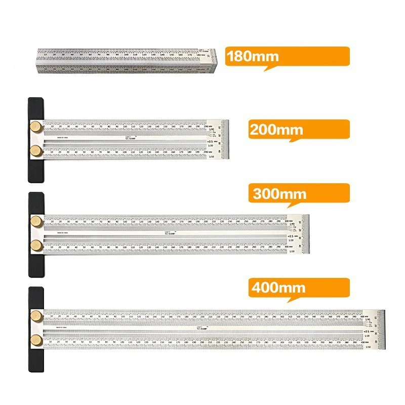 High-Precision Scale Ruler T-Type Hole Ruler Stainless Woodworking Scribing Mark Line Gauge Carpenter Measuring Tool